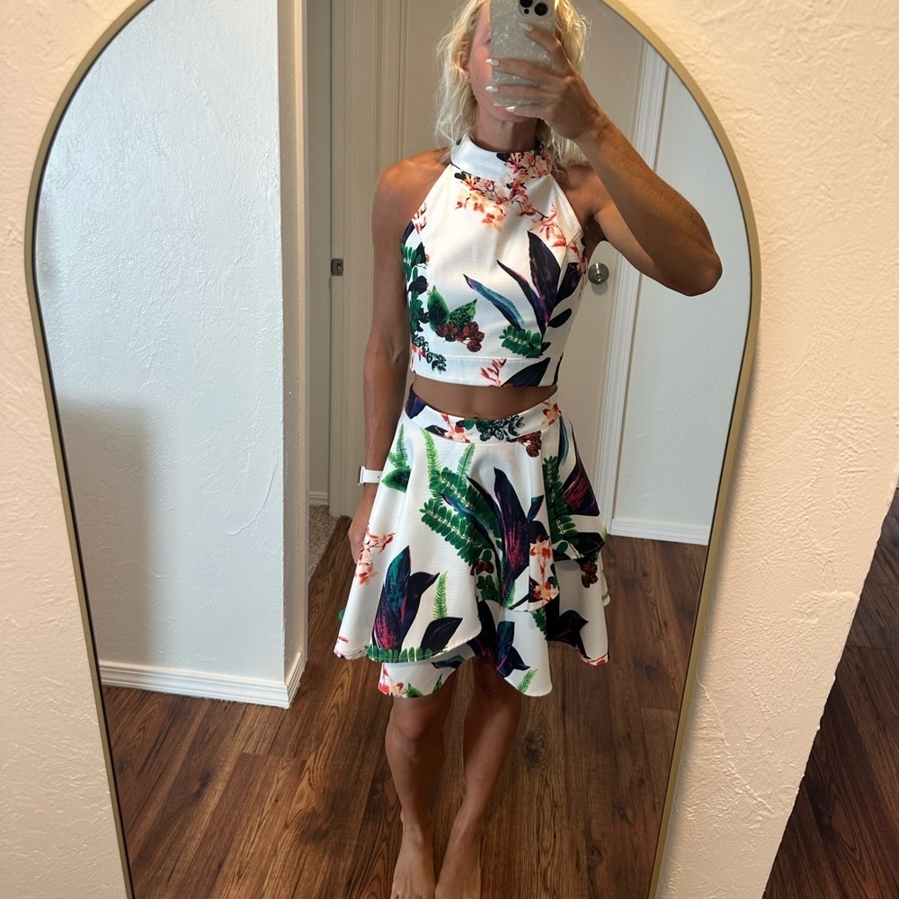 Two piece tropical multicolor set skirt and crop top​​​​